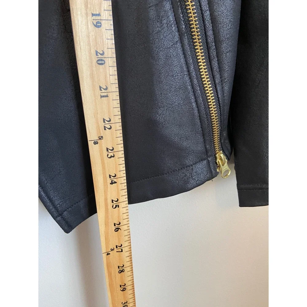 Clara Sunwoo Womens XL Black Liquid Leather Zip Moto Jacket Gold Zip - Picture 4 of 8